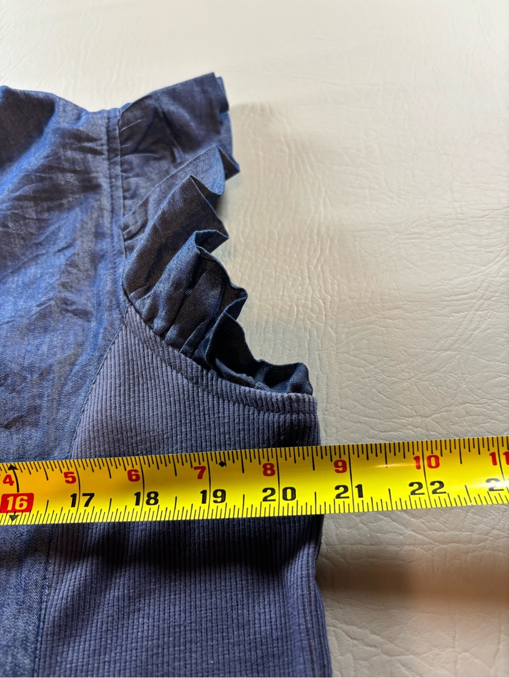 NY Collection Blue Ruffle-Sleeve Button Front Top - Picture 5 of 7